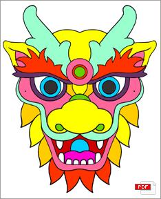 Masque de dragon chinois colorié