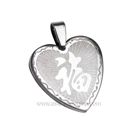 Pendentif coeur bonheur en acier