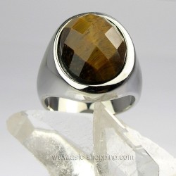 Bague en acier inox et oeil de tigre