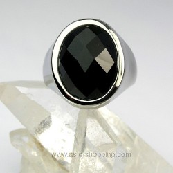 Bague en acier inox et onyx