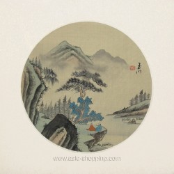 Peinture chinoise personnages devant un paysage