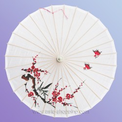 Ombrelle chinoise blanche branche fleurie